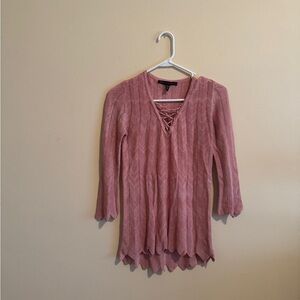 White House Black Market Rose Lace-Up Knit Top